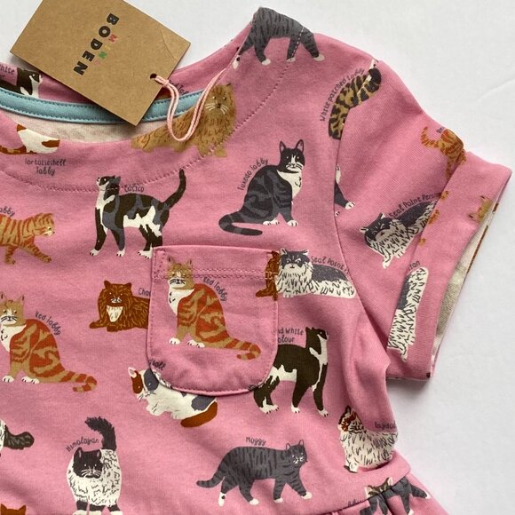 NWT Mini Boden RARE Pink Cats Dress 8/9Y - Picture 2 of 4